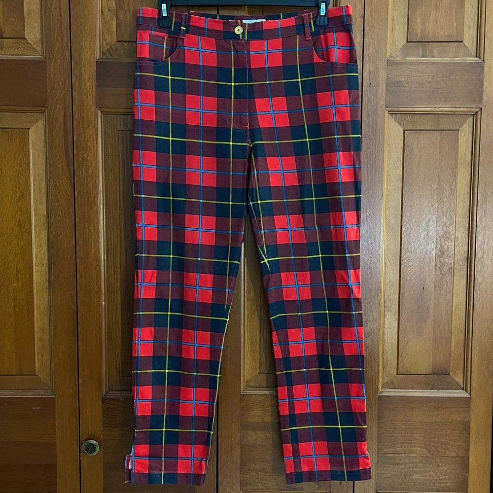 Whimsical Gretchen Scott plaid oil cloth pants Size XL